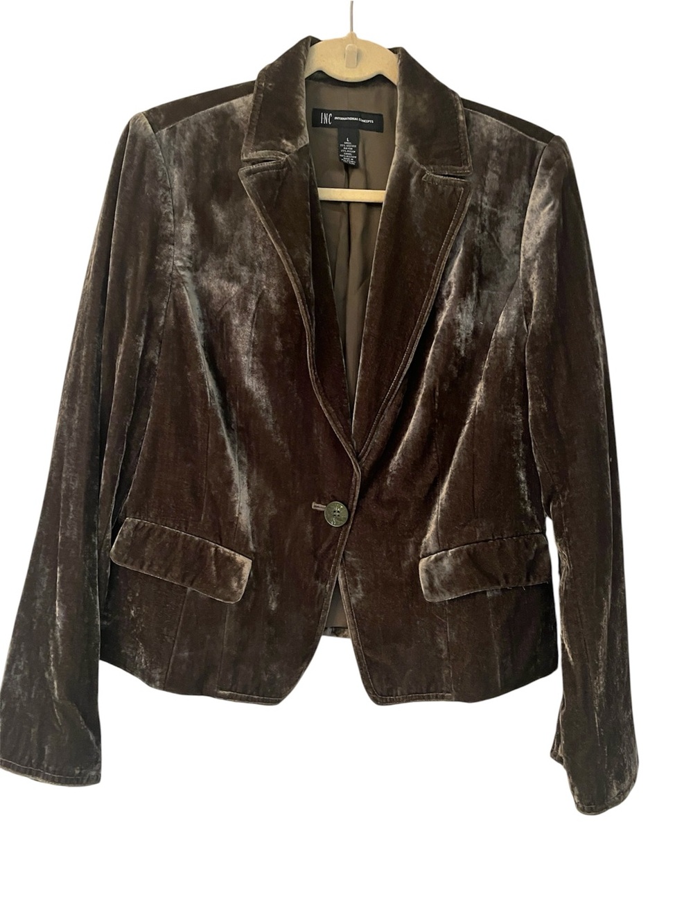 INC International Concepts blazer velvet a single button closure size L